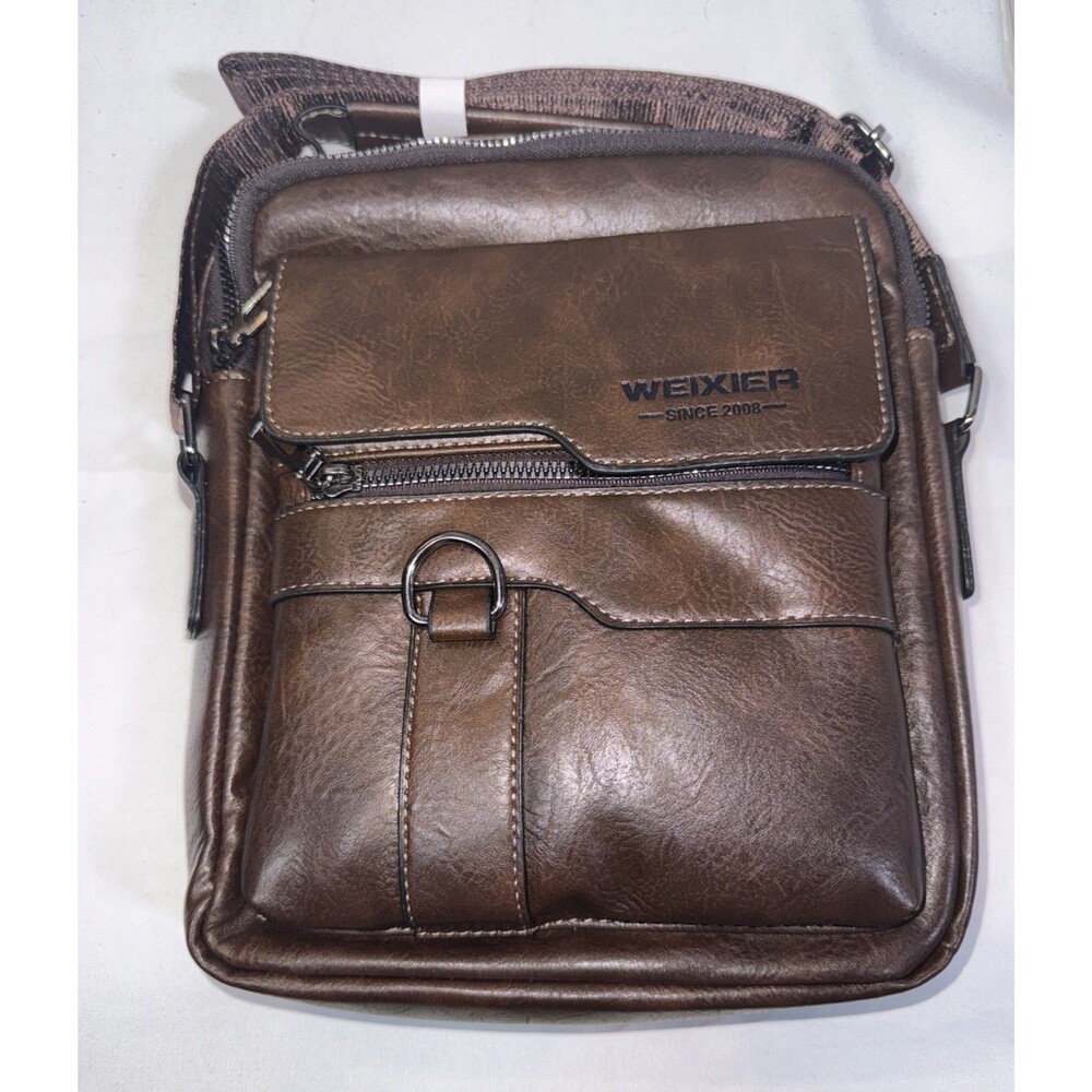 Weixer Crossbody Unisex Shoulder Bag Vintage Leather Vertical Color Dark Brown